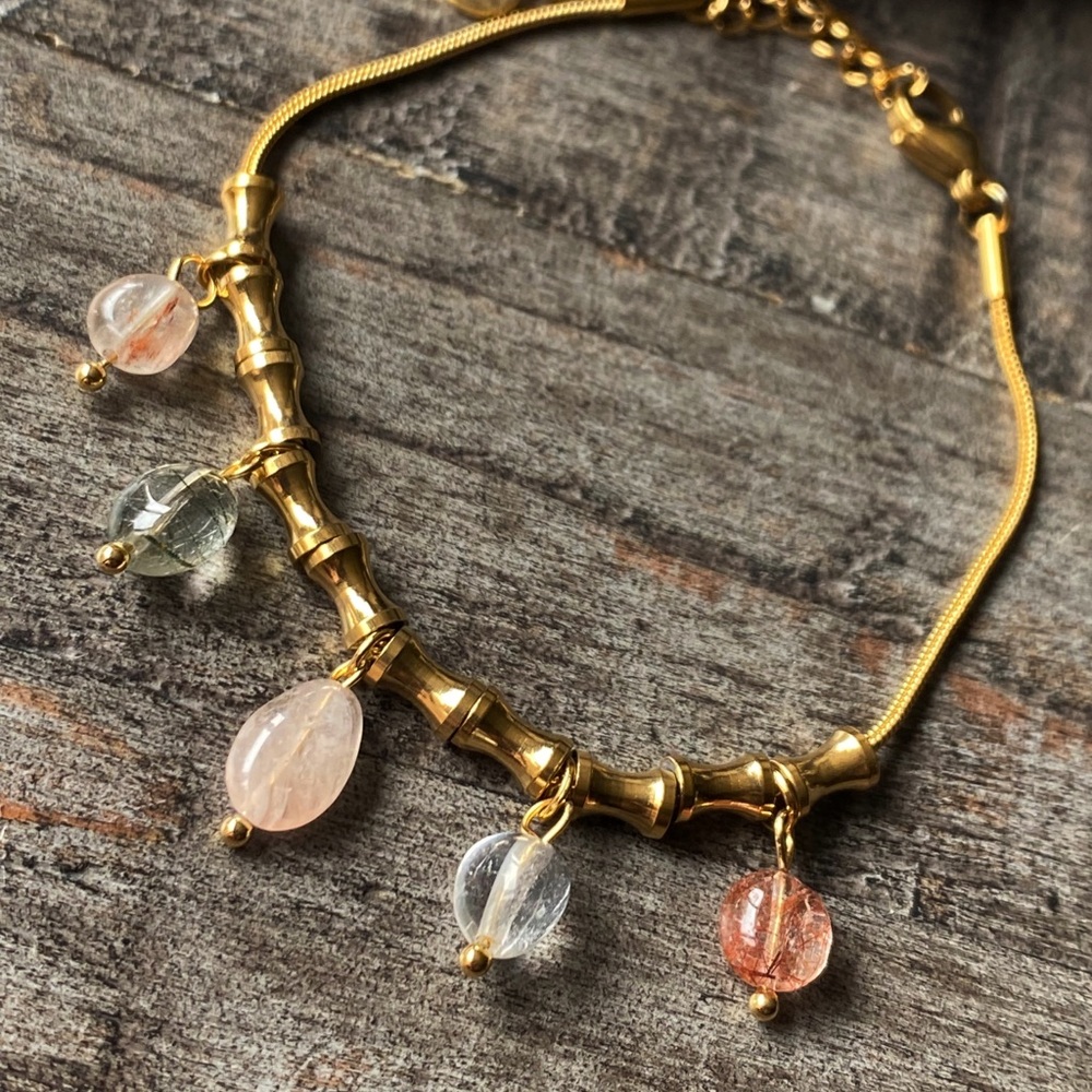 NEW Gold & Polished Stone Beaded Bracelet